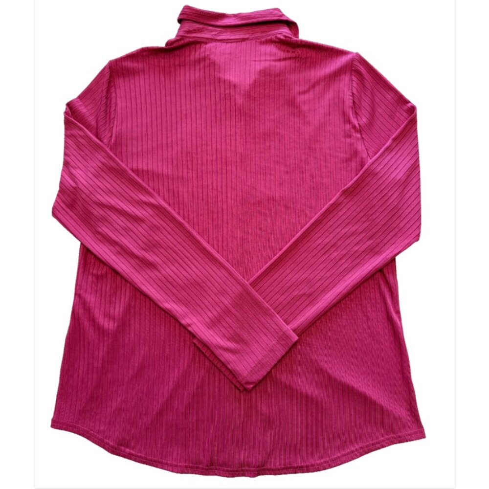 Modern Works Fuschia Pink Women's M Button Up Shirt Ribbed Office Work Preppy - Picture 4 of 9